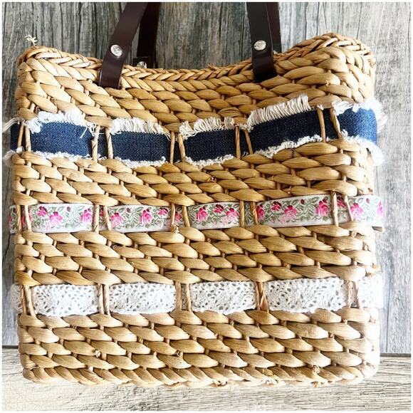 Roxy straw purse Woven 8x8x4 basket Bag Boho Hippie Cali Vibes Beach Vintage 90s - Picture 8 of 12